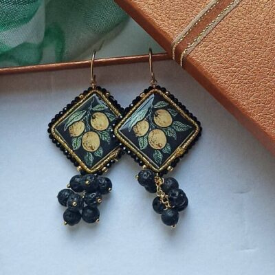 Sicily ceramic tile earrings with lava stones