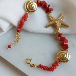 Summer bracelet with red coral and shells_3