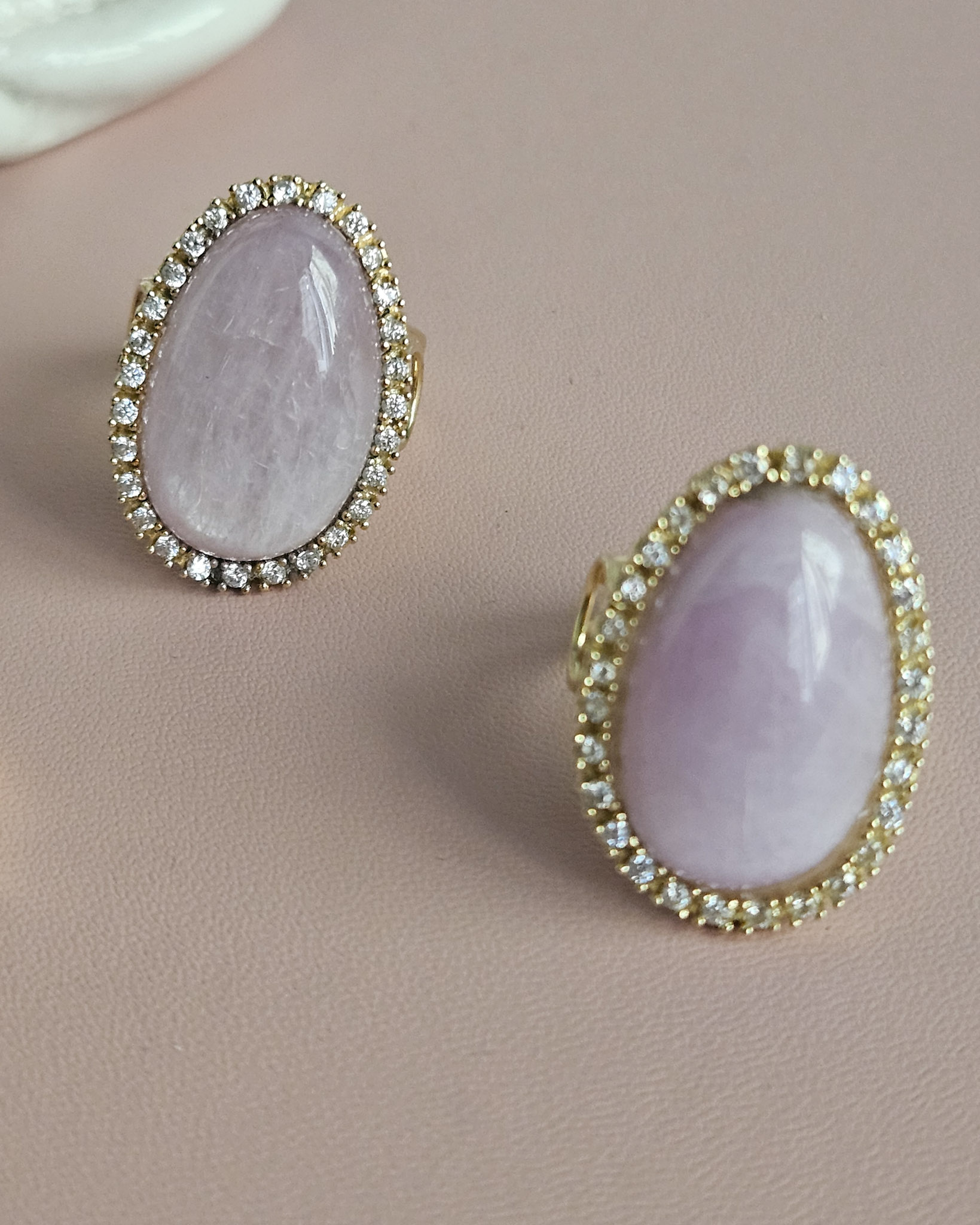 anello ovale in argento 925 placcato oro con kunzite e zirconi 4