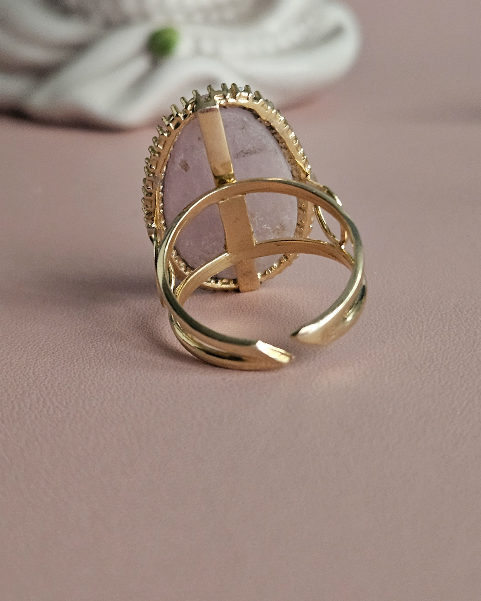 anello ovale in argento 925 placcato oro con kunzite e zirconi 5