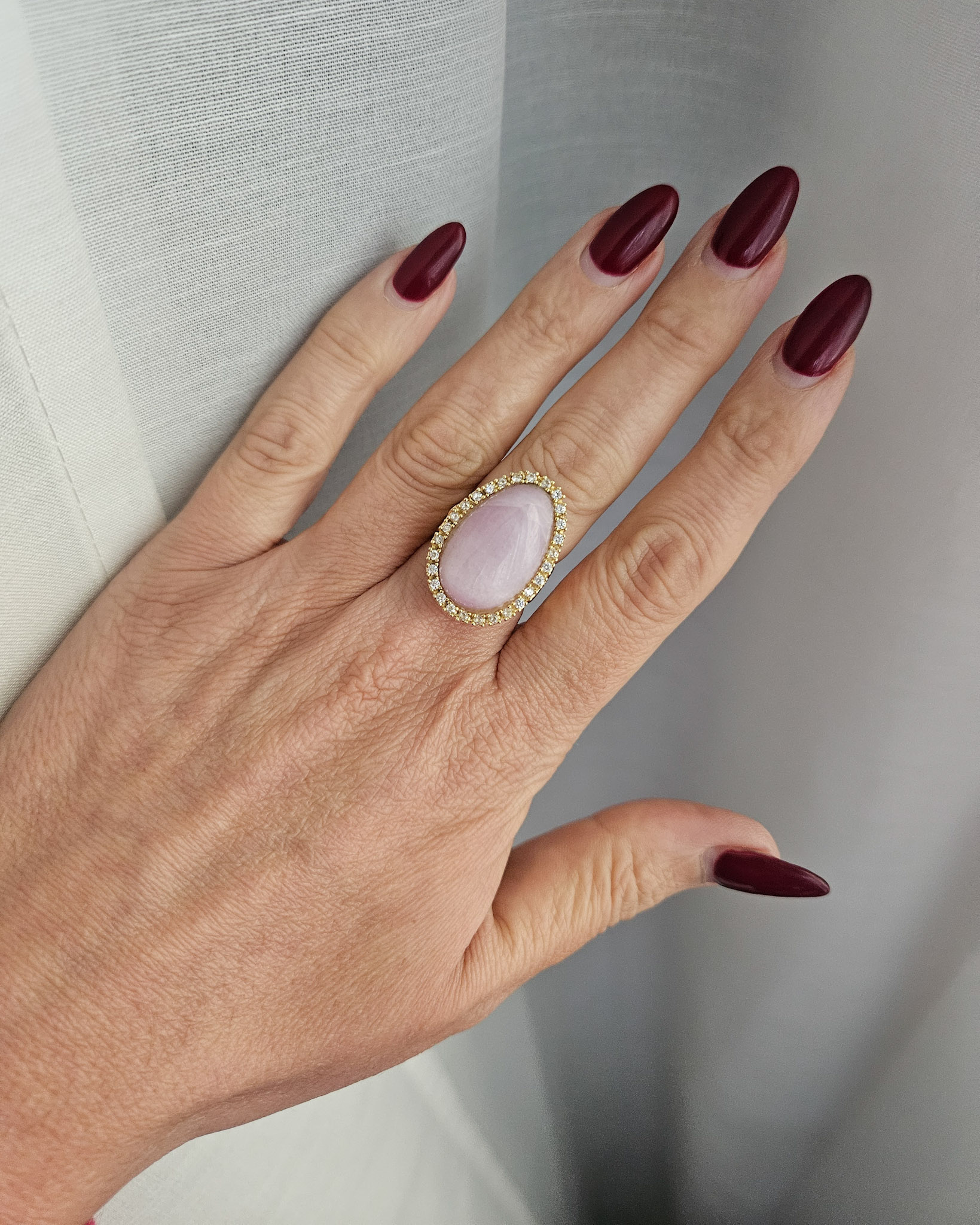 anello ovale in argento 925 placcato oro con kunzite e zirconi 6