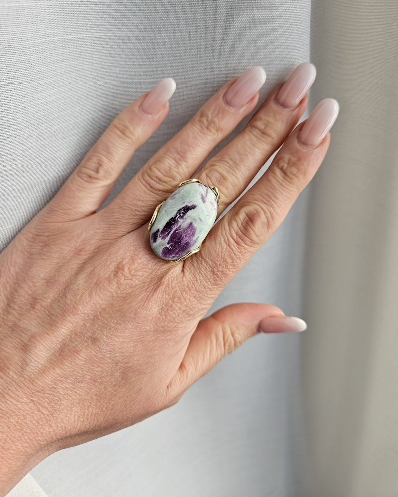 anello ovale in argento 925 placcato oro con pietra naturale kammerite 12