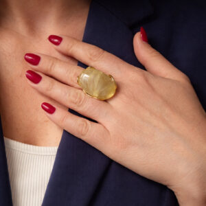 anello ovale in argento 925 placcato oro con pietra naturale quarzo citrino