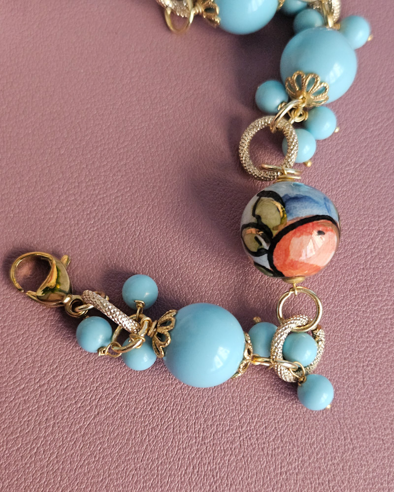bracciale a catena con turchese e ceramica di caltagirone 1