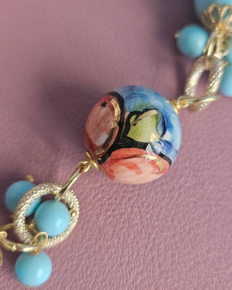 bracciale a catena con turchese e ceramica di caltagirone 2