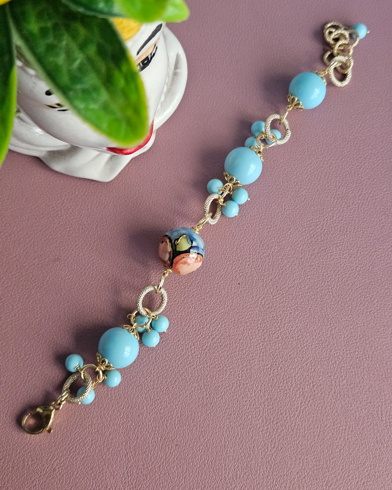 bracciale a catena con turchese e ceramica di caltagirone 3