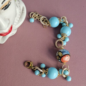 bracciale a catena con turchese e ceramica di caltagirone