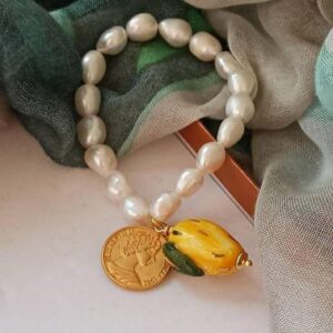 bracciale di perle con limone in ceramica di caltagirone