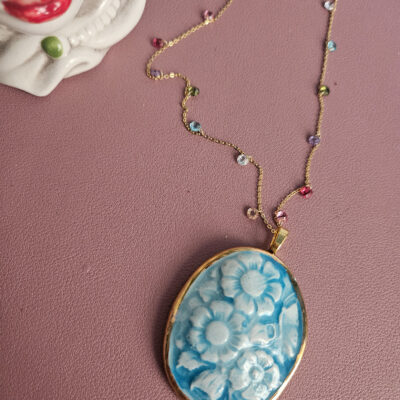 catenina in argento 925 placcato oro con cammeo in ceramica di caltagirone dipinta a mano