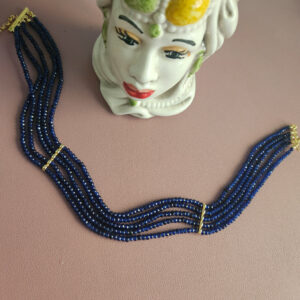 choker 5 fili con cristalli blu
