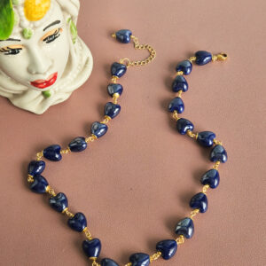 collana SUGAR girocollo con cuori in ceramica blu