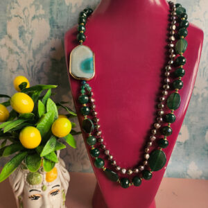 collana doppia con agata verde e giadxa naturale verde