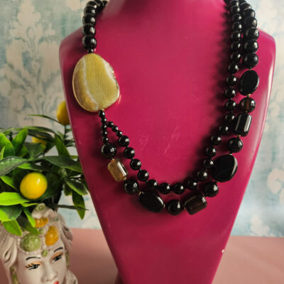collana doppia in agata neracon giada laterale naturale gialla