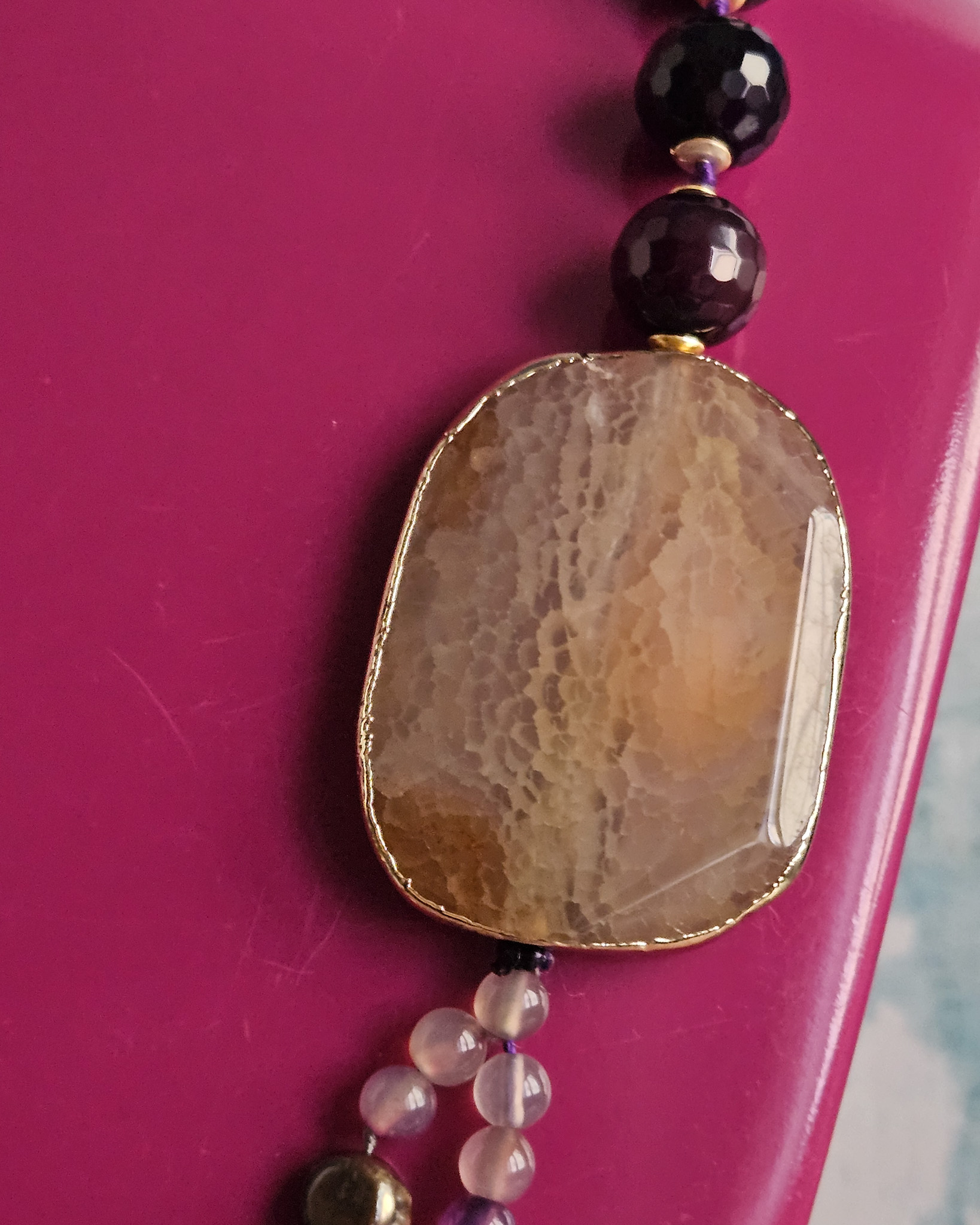 collana doppia pietre agata viola con giada naturale gialla 4