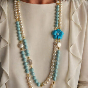 collana due fili con perle turchese e fiore