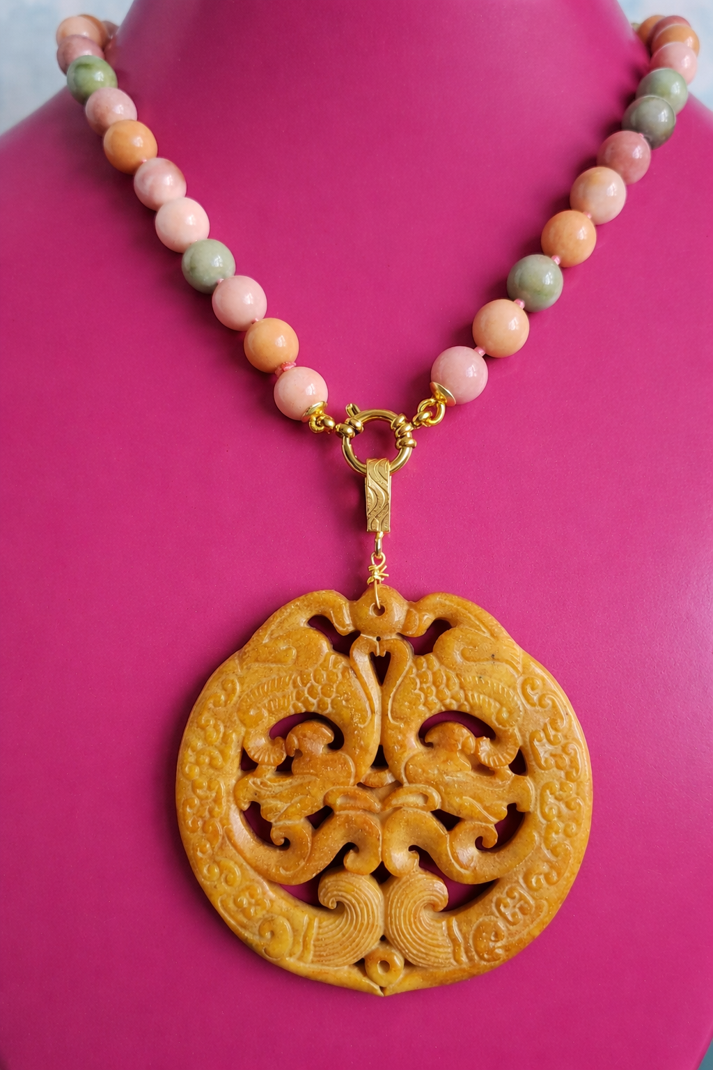 collana girocollo con giada kunzite e giada burma gialla pendente 4