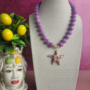collana girocollo con giada kunzite e stella marina in ceramica di caltagirone 1