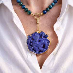 collana girocollo con lapislazzuli afghanistan e ciondolo giada burma blu