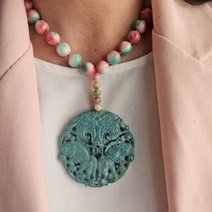 collana girocollo in giada floreale con ciondolo giada burma verde