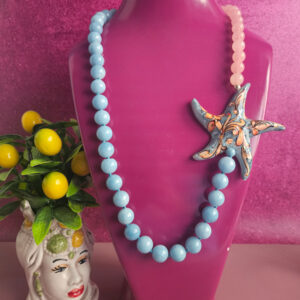 collana lunga siciliana con angelite e giada rosa pietre naturali