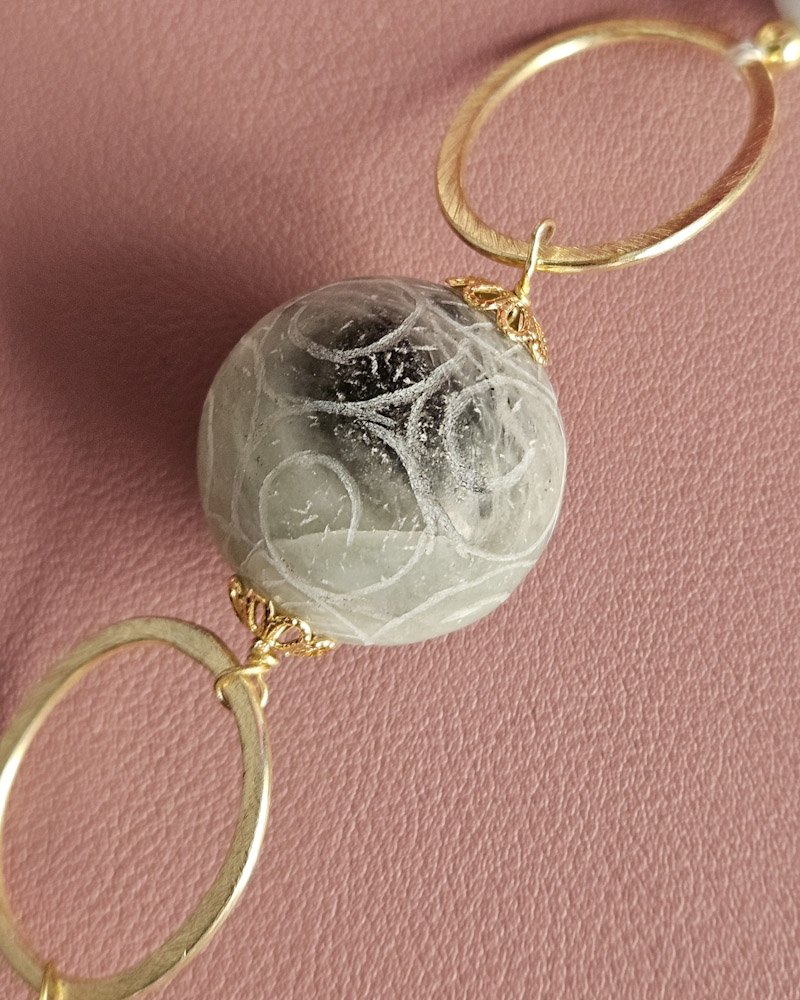 collana siciliana con calcedonio agata fuoco e pesce in ceramica di caltagirone 1
