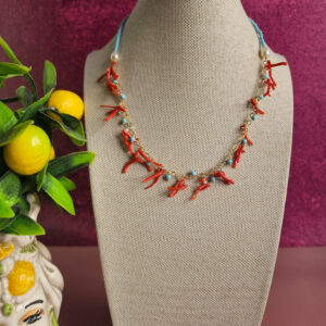 collana sottile in Argento 925 con turchese e corallo rosso