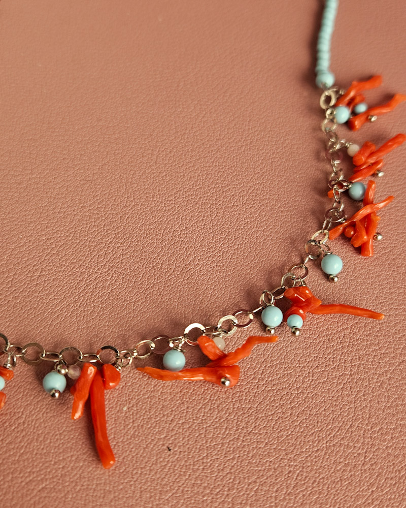 collana sottile in Argento 925 con turchese e corallo rosso 4