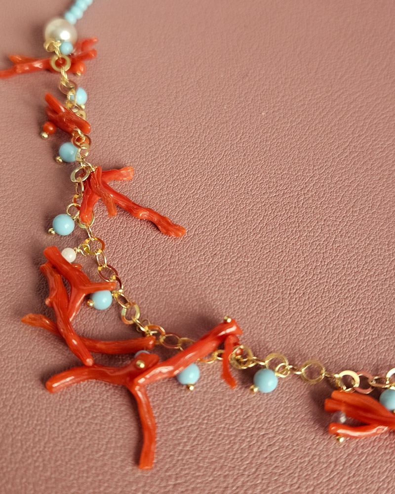 collana sottile in Argento 925 con turchese e corallo rosso 6