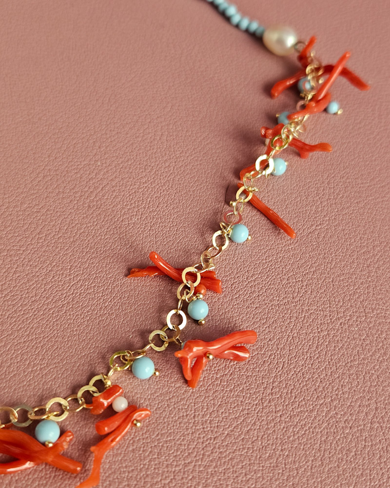 collana sottile in Argento 925 con turchese e corallo rosso 7