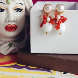 orecchini agata bianca e corallo rosso 2