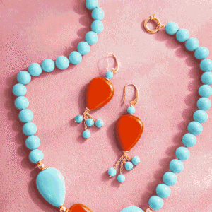 Parure Collana e Orecchini 2 ANIME con Pasta di Corallo e Turchese