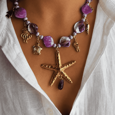 Collana in Madreperla Rosa con Ciondolini e Conchiglie 2