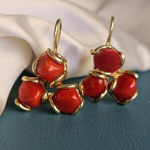 Orecchini In Argento 925 Placcato Oro con Corallo Rosso