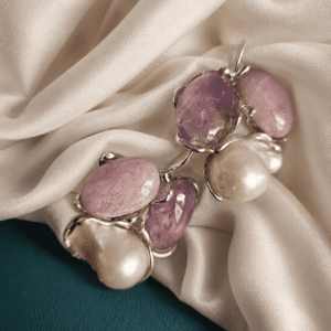 Orecchini in Argento 925 con Kunzite, Ametista e Perla Barocca