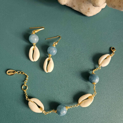Parure Orecchini e Bracciale con Conchiglie e Angelite