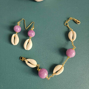 Parure Orecchini e Bracciale con Conchiglie e Giada Kunzite