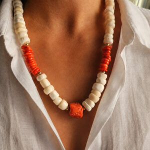 Collana Decollete con Corallo Bambù Bianco e Arancione